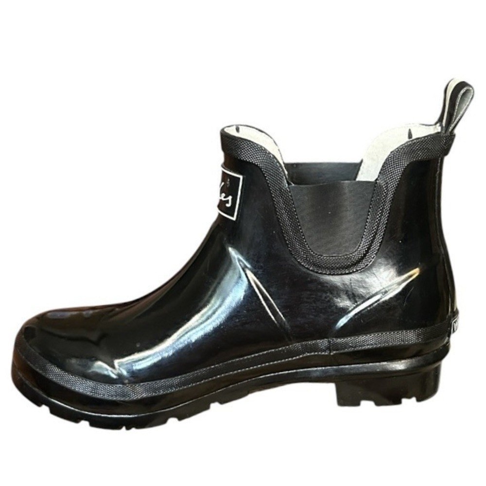 JOULES Wellibob Gloss Black Rain Boots sz 9 Rubber Short Ankle Garden Outdoor - Picture 2 of 9